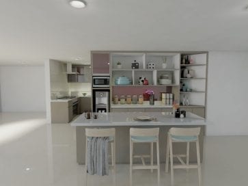 Wet Kitchen and Dry Kitchen with Island table
